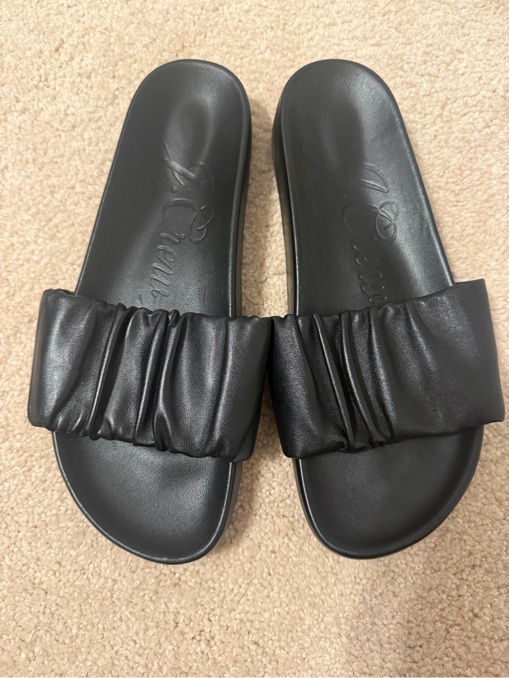 J.Crew Leather Black Ruched Slide Sandals - Women Size 9